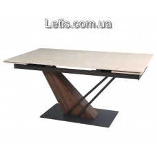 Стіл Fernando розкладний 160(+2х30)х90 см керамограніт темний горіх/травертин матовий